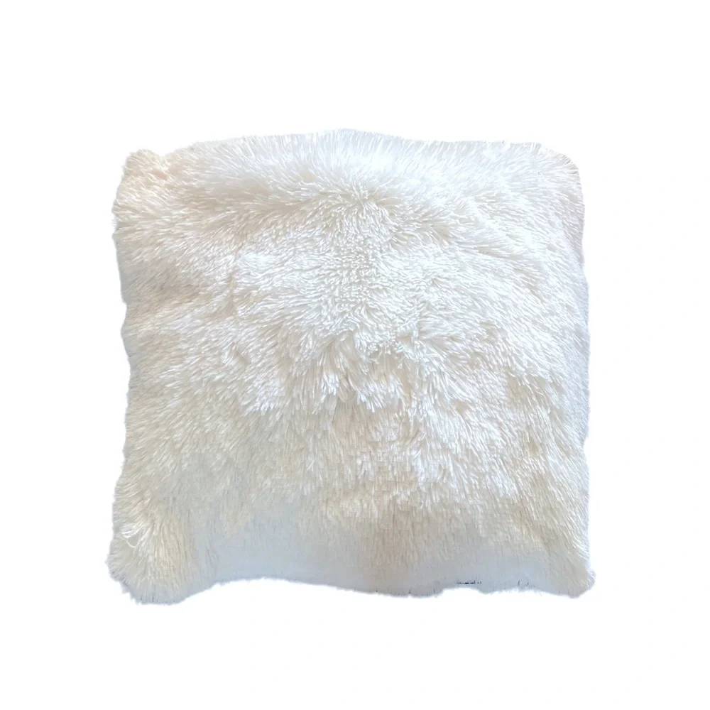 Tozai Home Faux Fur Throw Pillow 19” x 19” Contemporary Decorative Decor White